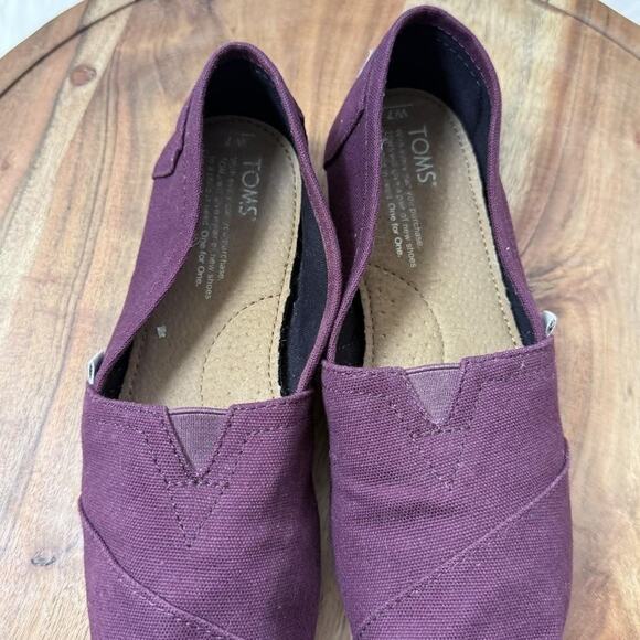 TOMS Shoes Womens Size 7 Burgundy Classic Alpargata Slip On Flats Canvas Comfort - Picture 8 of 14